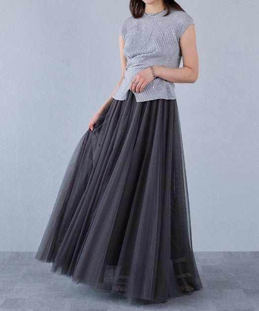 Flared Midi Skirt — Textured Lightweight Fabric