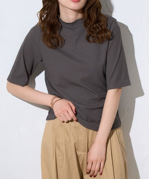 Petit Fleur Ribbed Half-Sleeve Tee — Soft Stretch Cotton