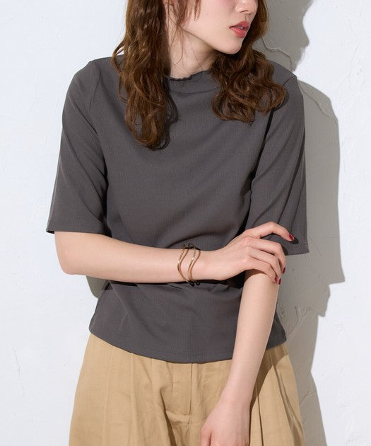 Petit Fleur Ribbed Half-Sleeve Tee — Soft Stretch Cotton