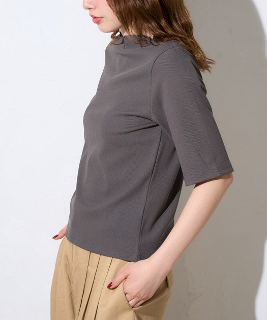 Petit Fleur Ribbed Half-Sleeve Tee — Soft Stretch Cotton