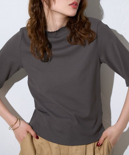 Petit Fleur Ribbed Half-Sleeve Tee — Soft Stretch Cotton