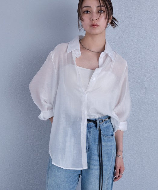 Sheer Button-Up Design Blouse — Lightweight Open Weave