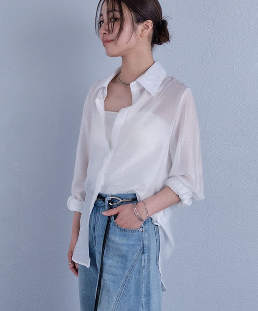 Sheer Button-Up Design Blouse — Lightweight Open Weave