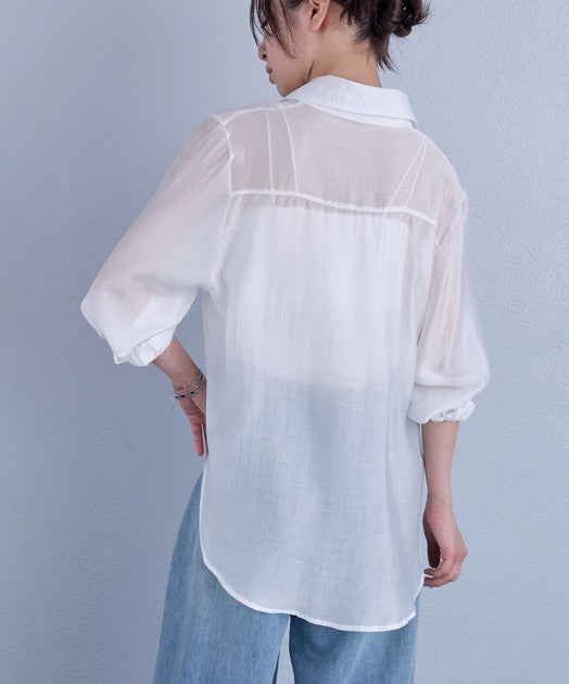 Sheer Button-Up Design Blouse — Lightweight Open Weave