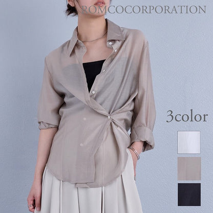 Sheer Button-Up Design Blouse — Lightweight Open Weave