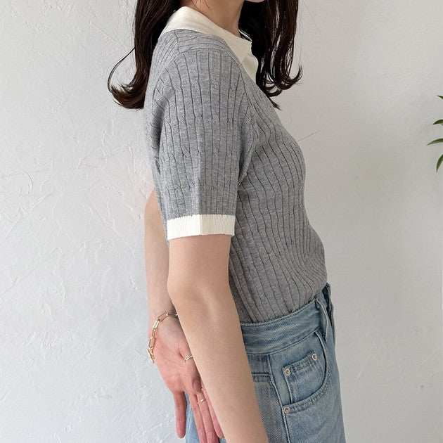 Bicolor Summer Knit Top — Relaxed Fit Stripe Detail