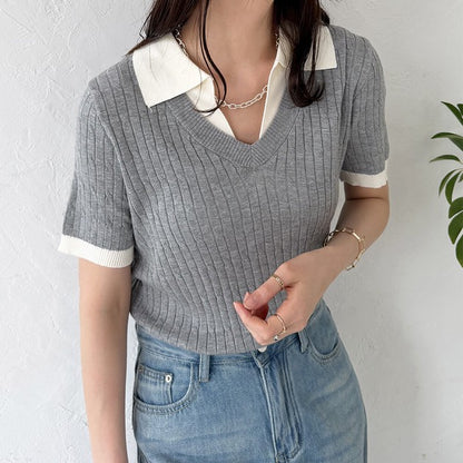 Bicolor Summer Knit Top — Relaxed Fit Stripe Detail