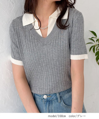 Bicolor Summer Knit Top — Relaxed Fit Stripe Detail